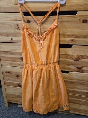 HOLLISTER Orange Sleeveless Ruffle Henley Mini Dress. Size Large.